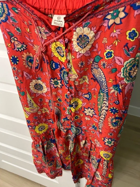 Mora Sz SML Red/Pink Floral Maxi Skirt with Bird - Picture 7 of 12